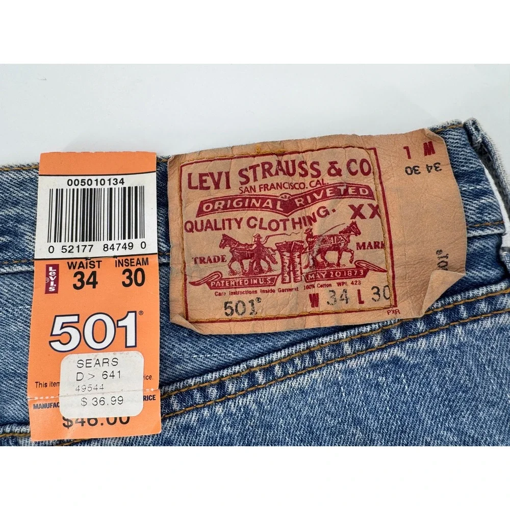 Vintage Levi's 501xx Dead Stock 34x30 Jeans Mens Button Fly Blue‎ New Bat Wing